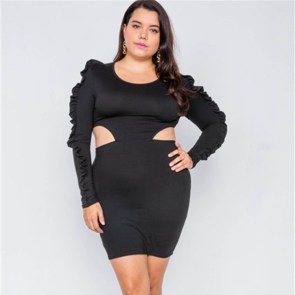 Plus Size Black Cut-Out Mini Dress - Picture 1 of 5